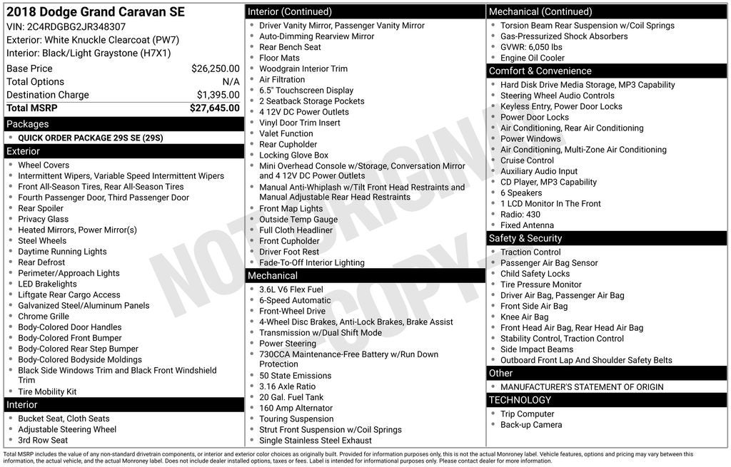 2018 Dodge Grand Caravan SE