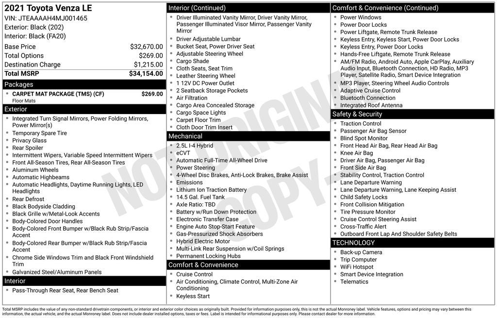 2021 Toyota Venza LE