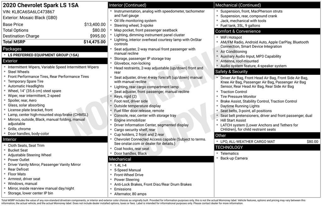 2020 Chevrolet Spark LS