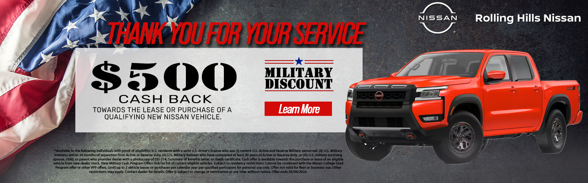 $500 Cash Back Military Discount