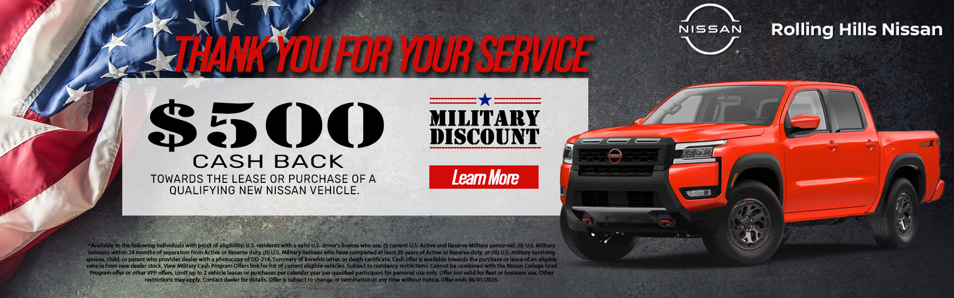 $500 Cash Back Military Discount